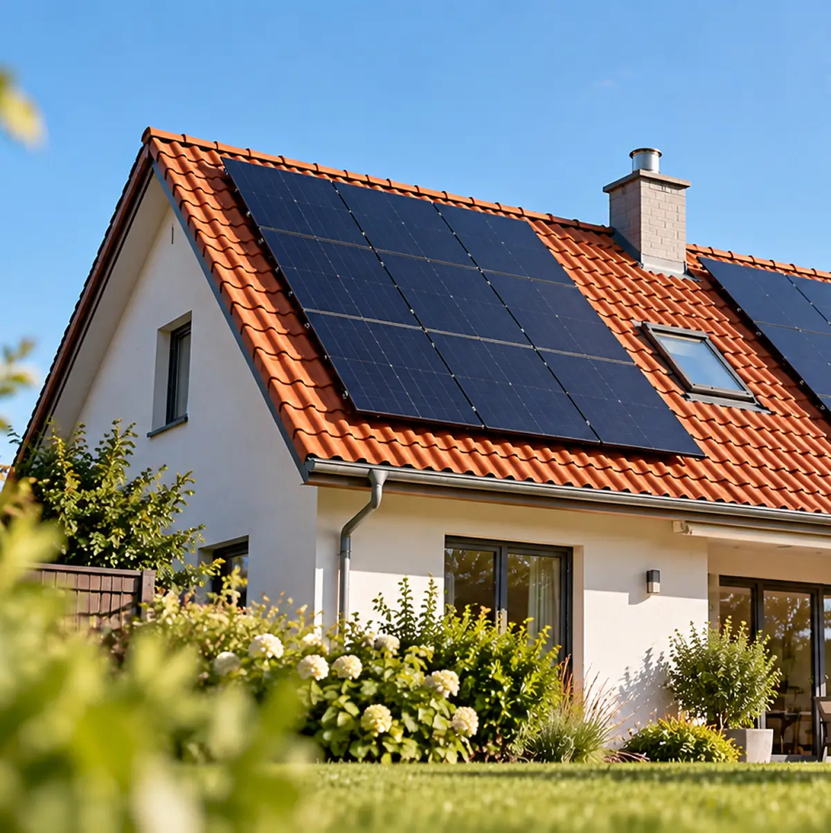 Photovoltaikanlage auf einem Ziegeldach in der Region Belp
